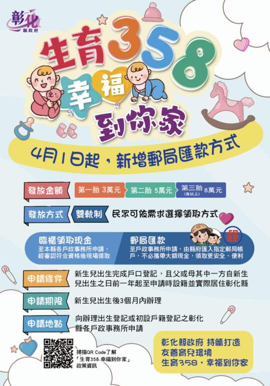 彰化縣「生育358」政策進化:導入郵局匯款雙軌制,兼顧便利與安全